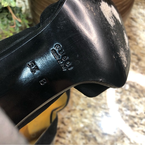 GUCCI Patent Leather Suede Black D'Orsay Square Toe Block Heel Pumps 5.5 - Picture 12 of 13